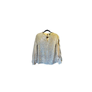 Cable & Gauge Silver Sequin V Top M Long Sleeve With Split